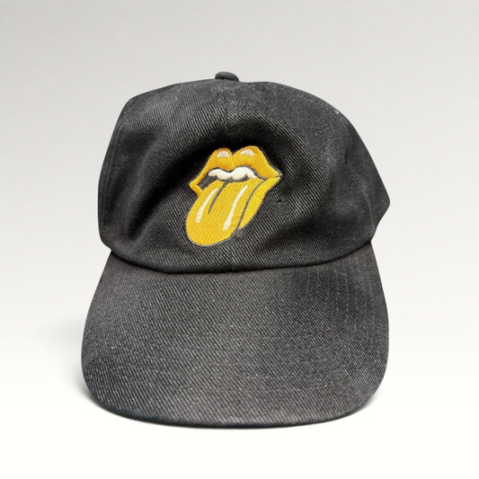Raree Finds vintage 1997 Rolling Stones black cotton snapback hat with gold and white embroidered tongue logo