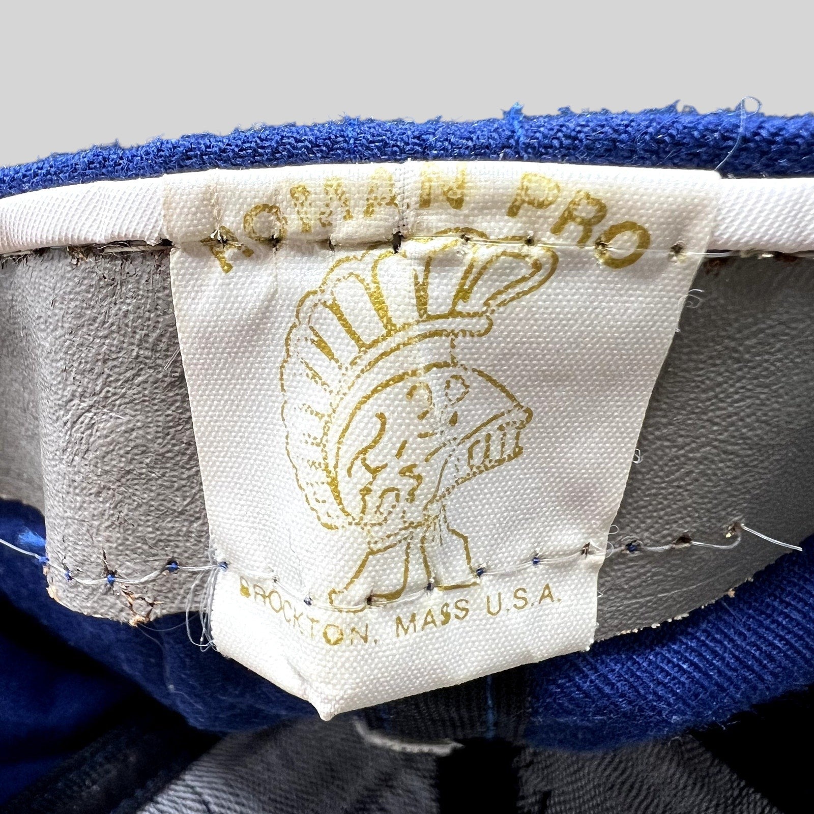 Raree Finds vintage Roman Pro Cooperstown Collection hat interior label with leather sweatband and logo