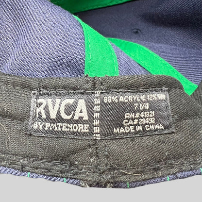 Raree Finds vintage RVCA by PM Tenore hat interior tag showing size 7 1/4 and acrylic wool blend material details