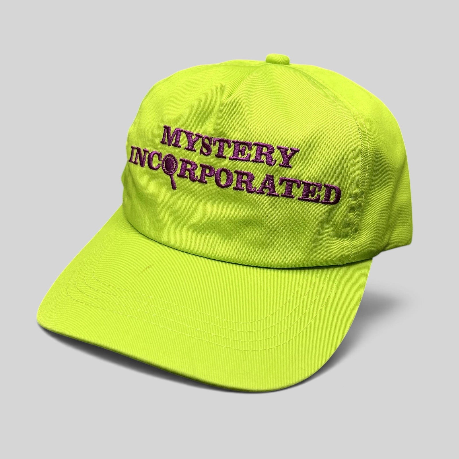 Raree Finds Scooby-Doo Mystery Incorporated lime green snapback hat with purple embroidered lettering