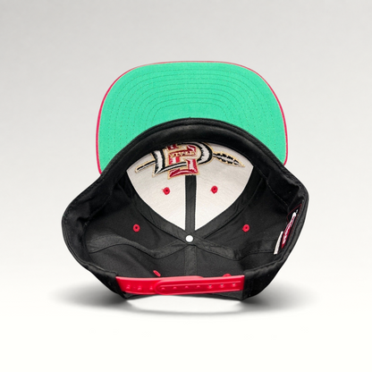 Raree Finds vintage San Diego State Aztecs snapback hat with green undervisor and red adjustable strap