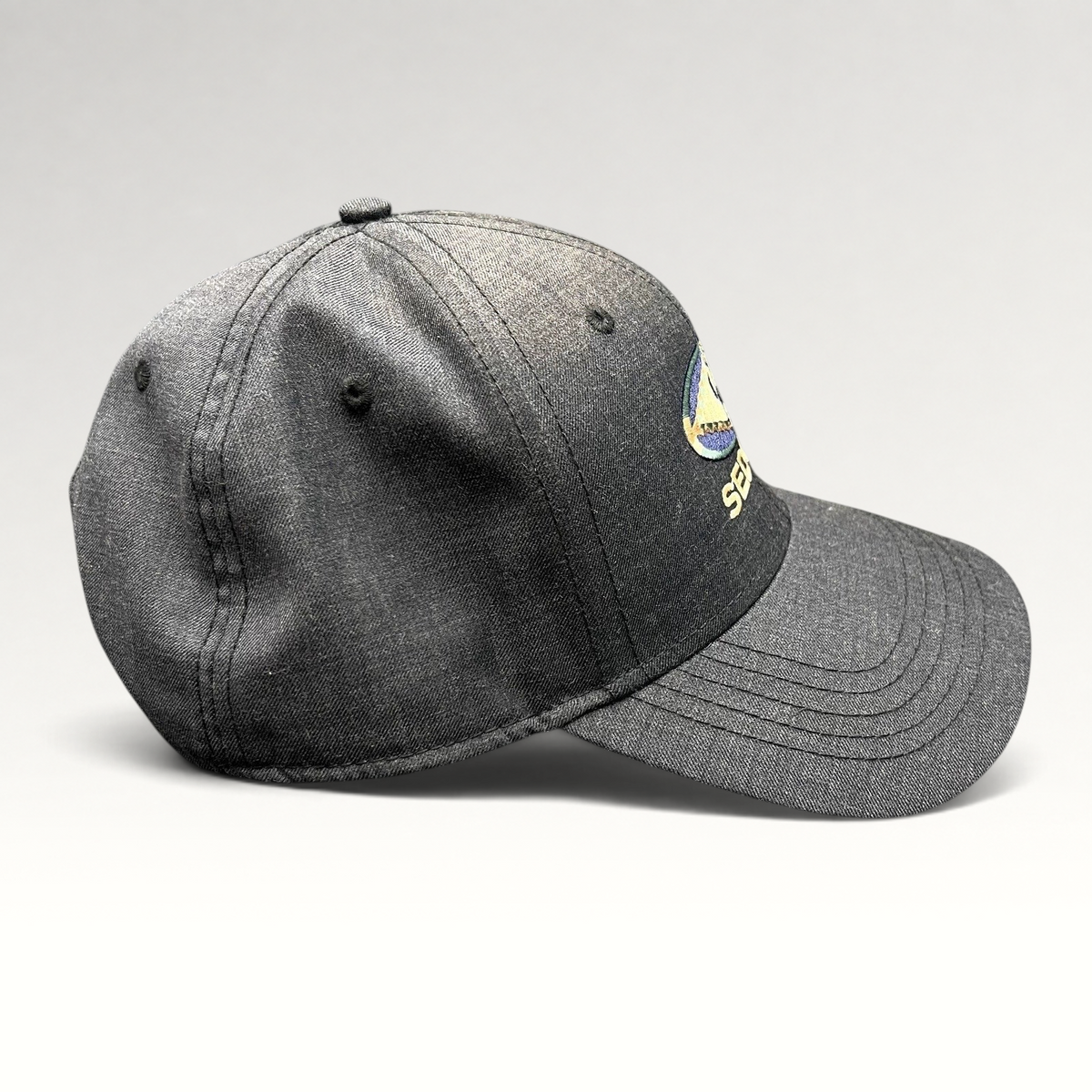 Raree Finds vintage sun-faded black cotton strapback hat with Sedona Arizona southwestern embroidery