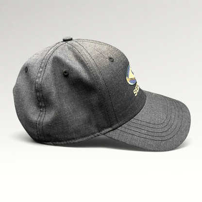 Raree Finds vintage sun-faded black cotton strapback hat with Sedona Arizona southwestern embroidery