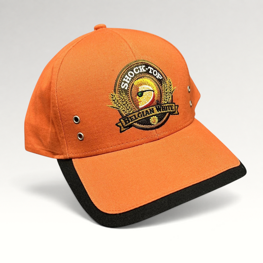 Raree Finds orange and black Shock Top Belgian White cotton strapback hat with embroidered citrus mascot logo