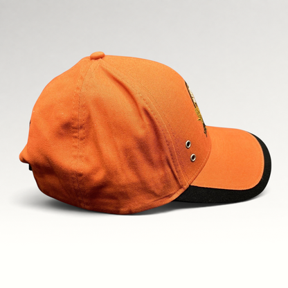 Raree Finds Shock Top orange cotton strapback hat with black sandwich bill and side eyelet vents