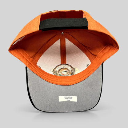 Raree Finds Shock Top Belgian White orange cotton strapback hat with interior view showing embroidered logo