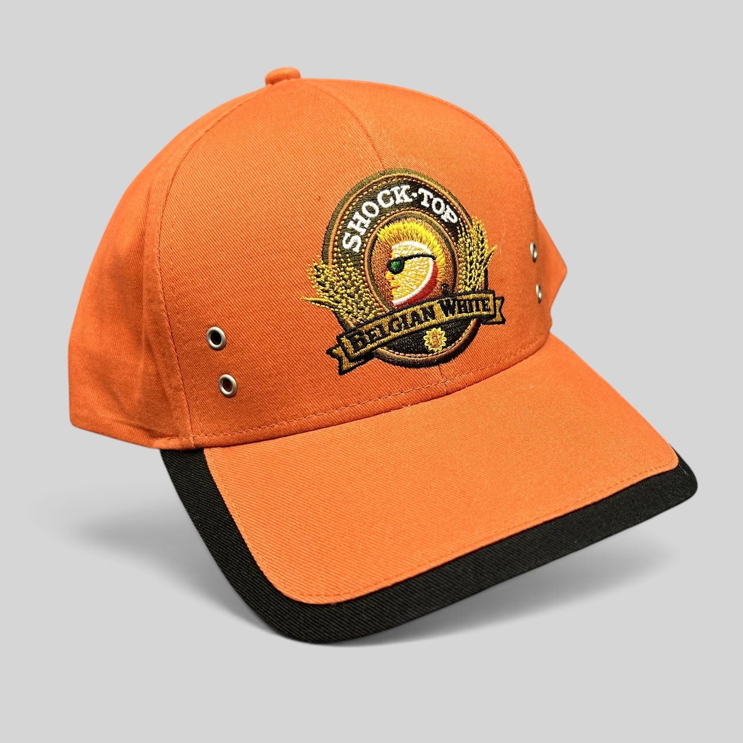 Raree Finds orange Shock Top Belgian White cotton strapback hat with embroidered brewery mascot and black brim