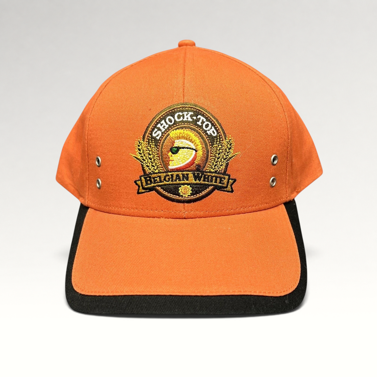 Raree Finds orange and black Shock Top Belgian White cotton strapback hat with embroidered citrus mascot logo