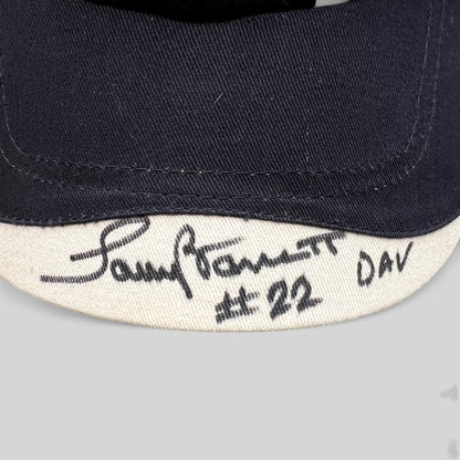 Raree Finds Cap America navy and cream strapback hat with a signed brim reading #22 DAV