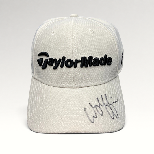 Raree Finds white TaylorMade New Era 39THIRTY golf hat with Matt Wolff autograph signed in black marker on the brim