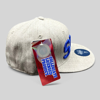 Raree Finds SMU Mustangs heather gray fitted cap with royal blue raised embroidery and flat brim, new with tags
