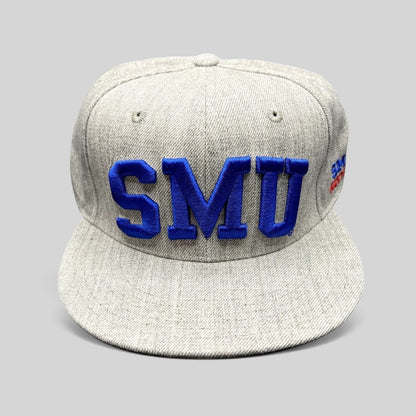 Raree Finds SMU Mustangs heather gray fitted hat with raised blue embroidery and flat brim