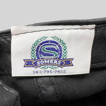 Raree Finds vintage Somers SportSouth hat interior brand tag with embroidered logo and phone number on black fabric