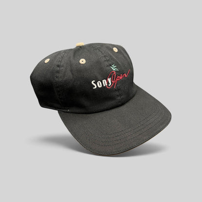 Raree Finds vintage black cotton Ahead golf cap with Sony Open Hawaii embroidered logo and beige contrast eyelets.