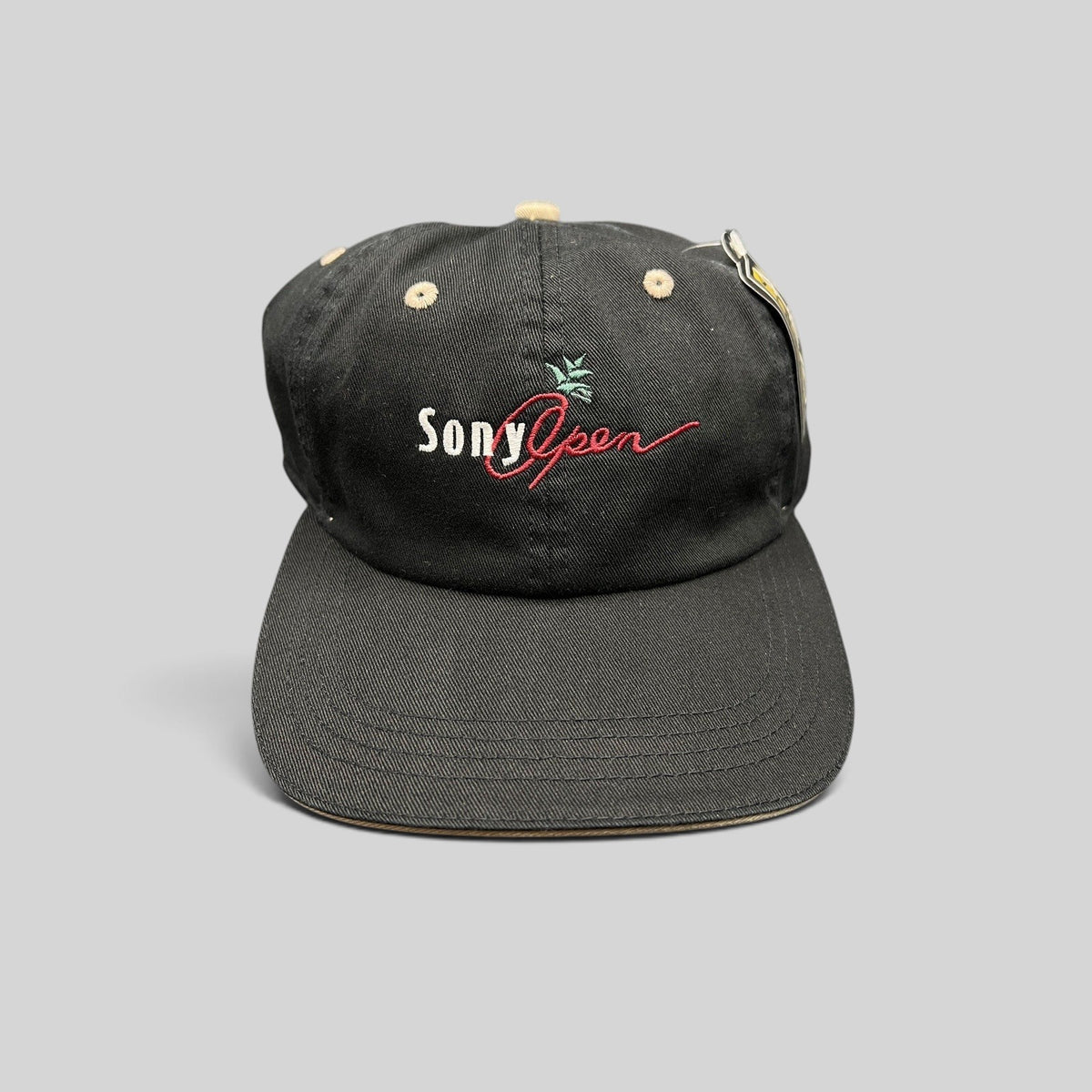 Raree Finds vintage Ahead Sony Open Hawaii black cotton golf cap with beige contrast stitching and embroidered logo