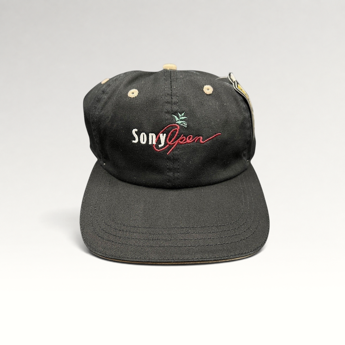 Raree Finds vintage Ahead Sony Open Hawaii black cotton golf cap with beige contrast stitching and embroidered logo