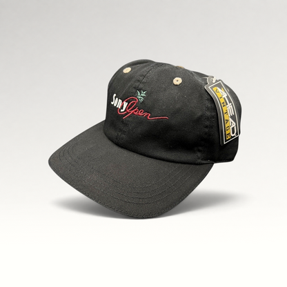 Raree Finds vintage black Ahead cotton golf cap with Sony Open Hawaii embroidery and beige contrast stitching.