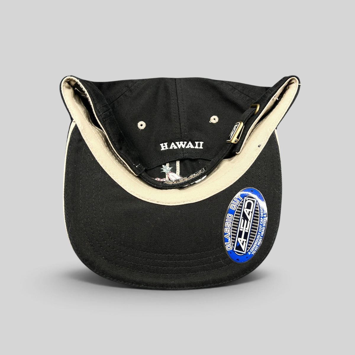 Raree Finds Sony Open Hawaii Ahead Vintage black cotton cap with beige contrast stitching and Hawaii back embroidery