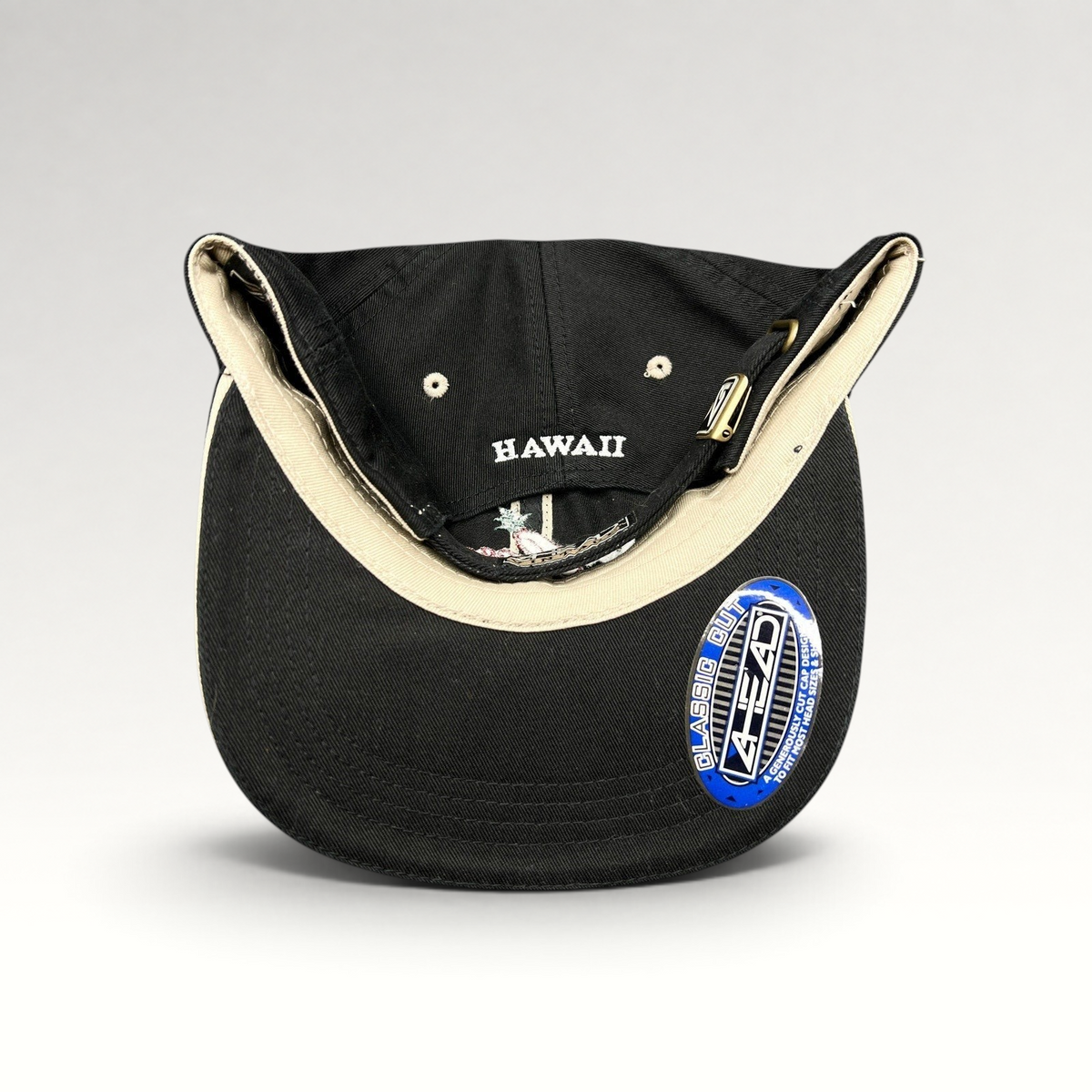 Raree Finds Sony Open Hawaii Ahead Vintage black cotton cap with beige contrast stitching and Hawaii back embroidery