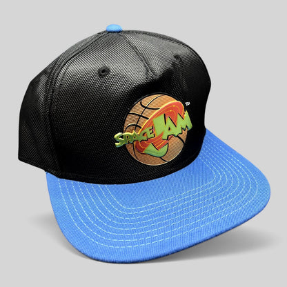 Raree Finds 2016 Space Jam snapback hat with a textured black crown, bright blue flat brim, and embroidered logo.