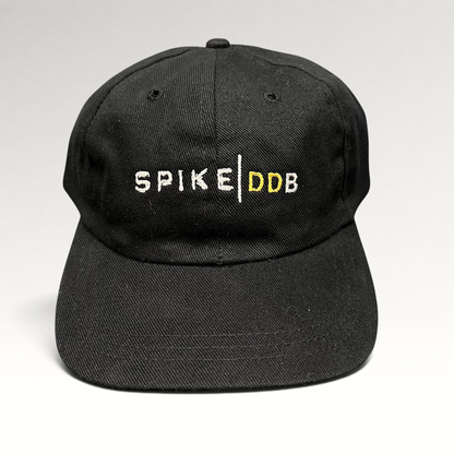 Raree Finds vintage black brushed cotton strapback hat with white and gold embroidered SPIKE | DDB logo