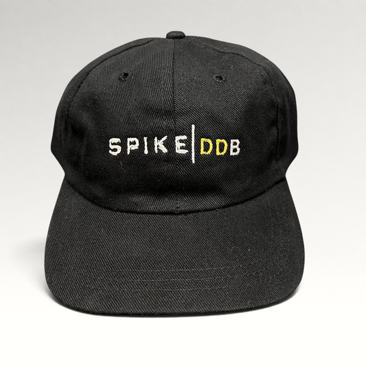 Raree Finds vintage black brushed cotton strapback hat with white and gold embroidered SPIKE | DDB logo
