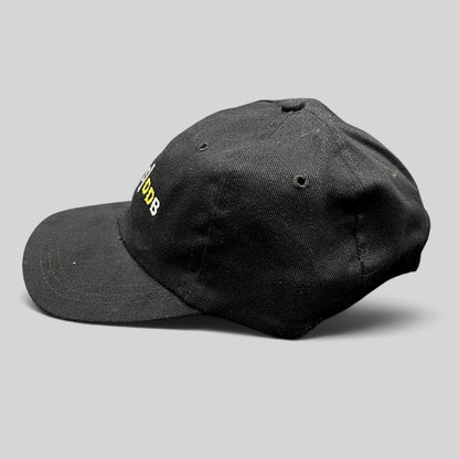 Raree Finds vintage black brushed cotton strapback hat with white and gold Spike DDB embroidered logo