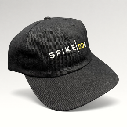 Raree Finds vintage black brushed cotton strapback hat with white and gold embroidered SPIKE DDB logo