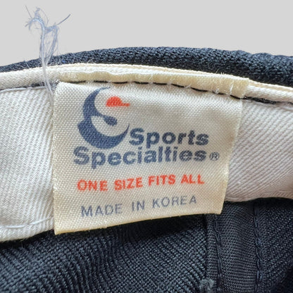 Raree Finds vintage Sports Specialties cap interior label showing brand logo, one size fits all, and made in Korea