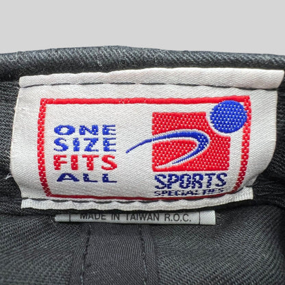 Raree Finds vintage Sports Specialties snapback interior label showing One Size Fits All and Made in Taiwan R.O.C.