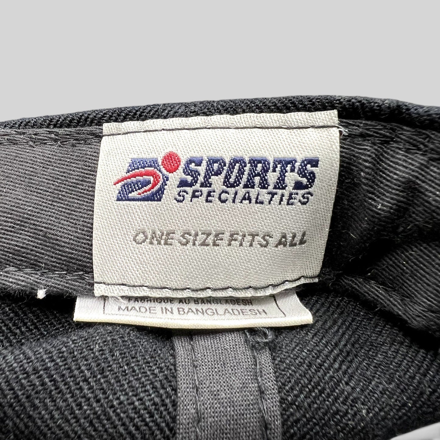 Raree Finds vintage Sports Specialties snapback hat interior label with One Size Fits All branding