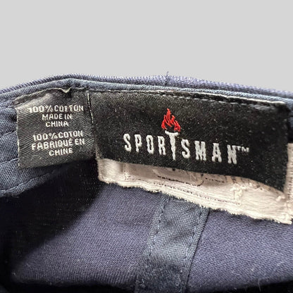 Raree Finds navy blue cotton Sportsman brand interior tag from a God Friended Me production strapback hat