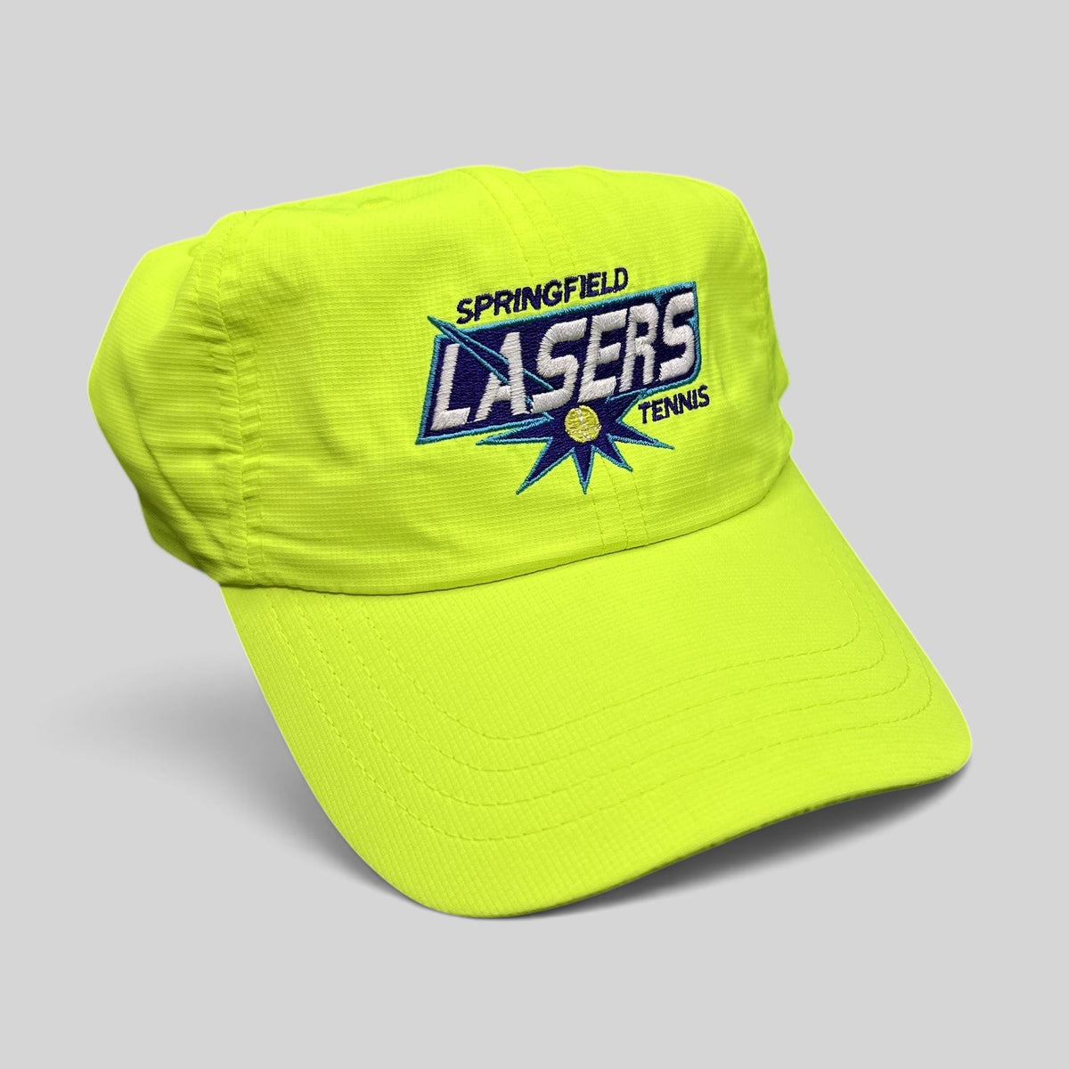 Raree Finds vintage neon yellow Springfield Lasers World TeamTennis strapback hat with embroidered team logo