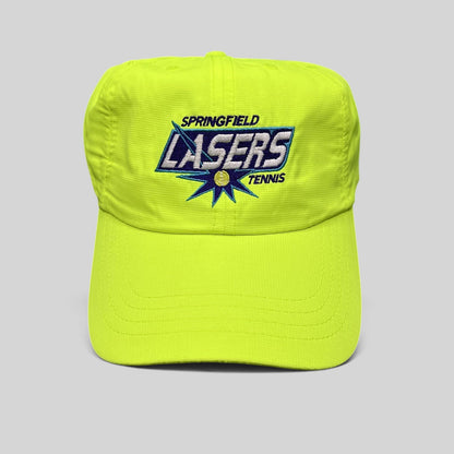 Raree Finds vintage Springfield Lasers neon yellow polyester strapback tennis hat with embroidered team logo