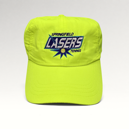 Raree Finds vintage Springfield Lasers neon yellow strapback tennis hat with embroidered World TeamTennis logo
