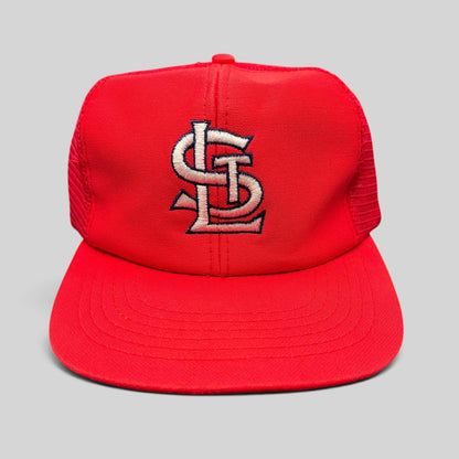 Raree Finds vintage St. Louis Cardinals red mesh snapback hat with white and navy embroidered STL logo