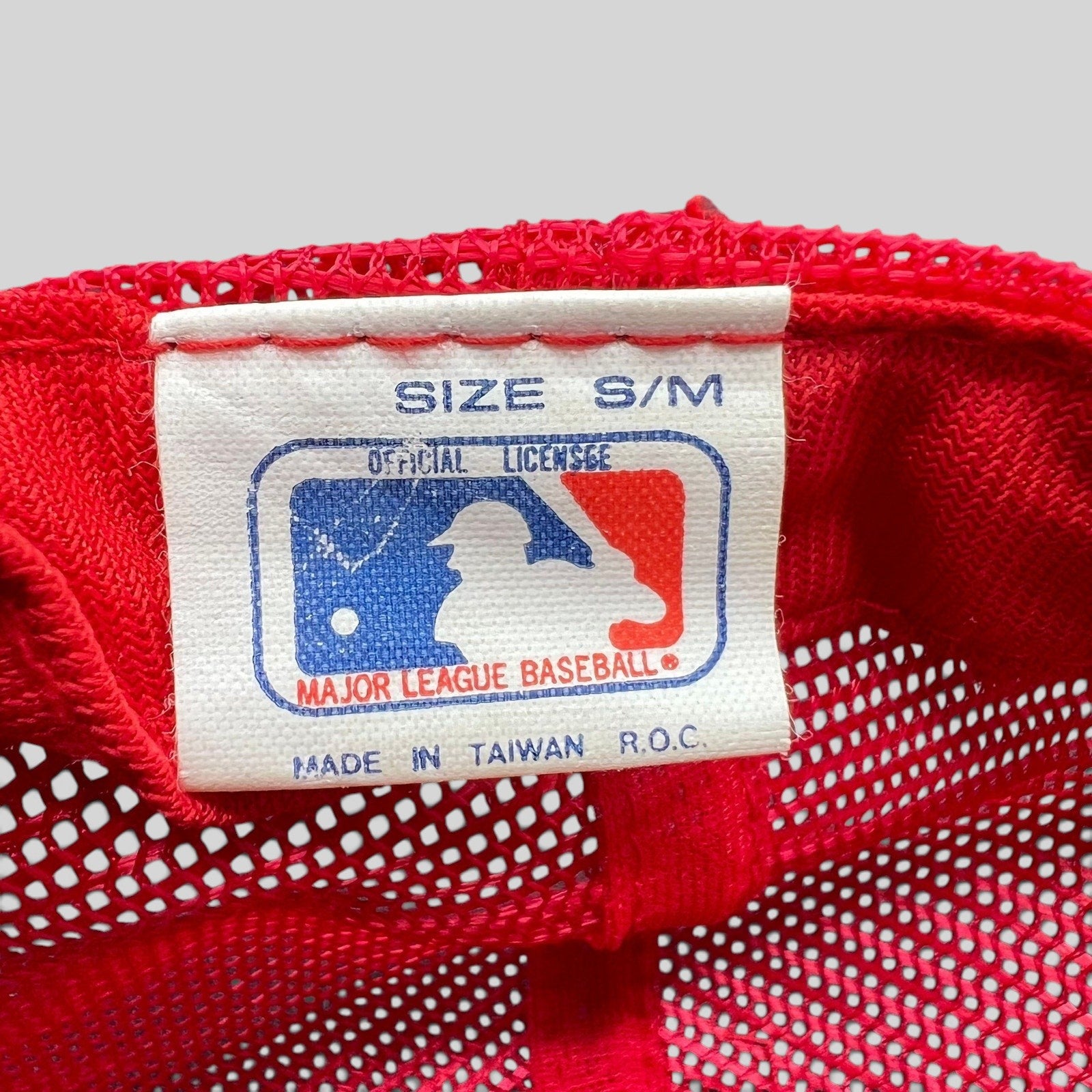 Raree Finds vintage St. Louis Cardinals MLB hat interior tag showing Official Licensee and Made in Taiwan R.O.C.