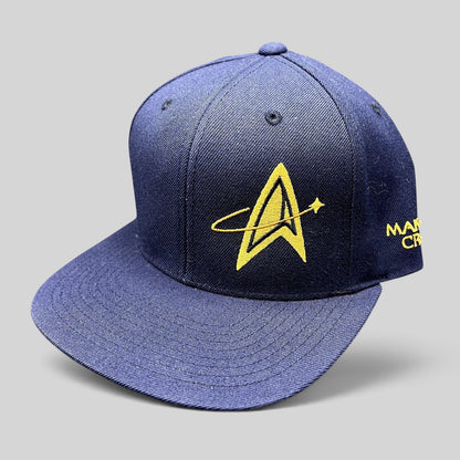 Raree Finds vintage navy Star Trek Starfleet Academy snapback hat with gold embroidered insignia and crew branding