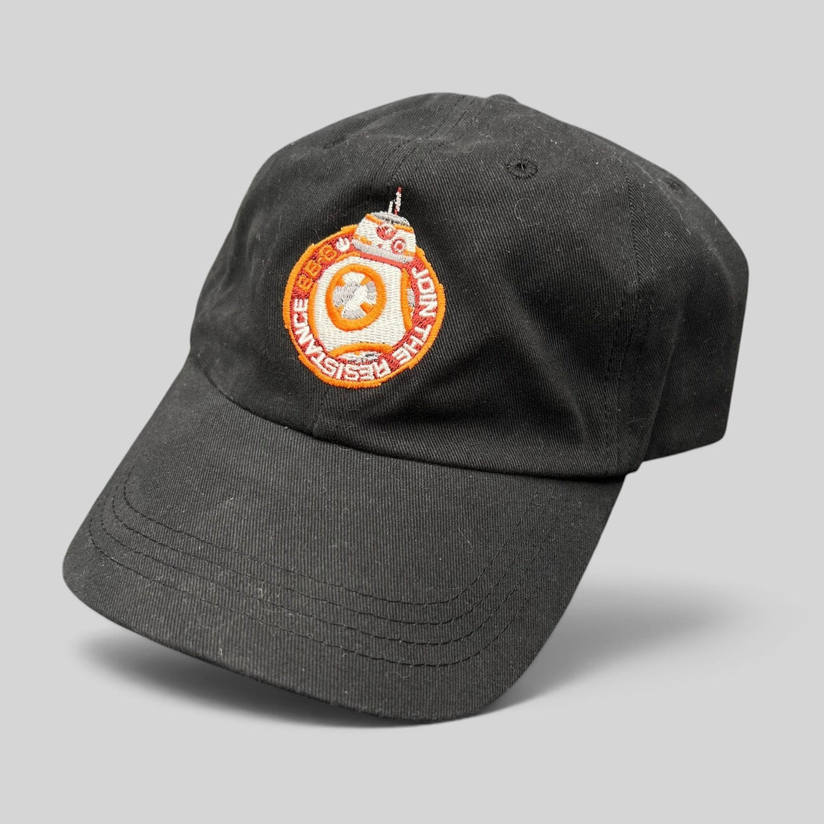 Raree Finds black cotton Star Wars Force Awakens BB-8 cast and crew strapback hat with embroidered droid emblem