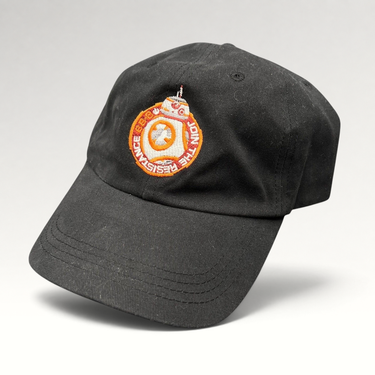 Raree Finds black cotton Star Wars Force Awakens BB-8 cast and crew strapback hat with embroidered droid emblem