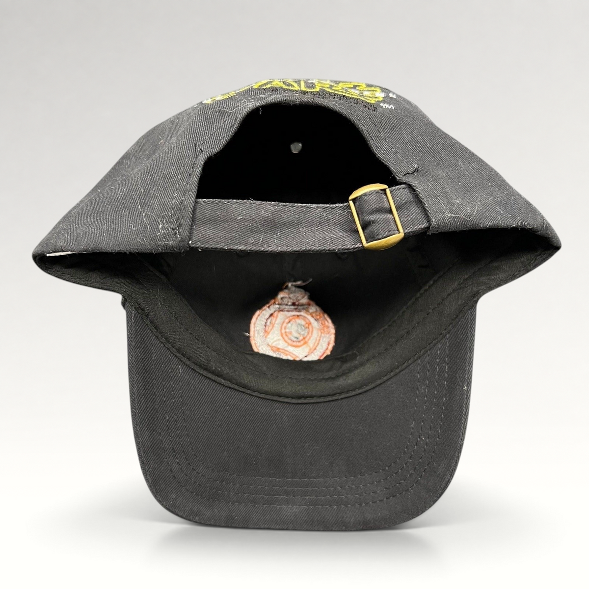 Raree Finds Star Wars The Force Awakens BB-8 cast and crew black cotton strapback hat with brass buckle closure