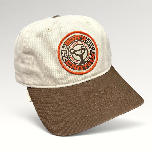 Raree Finds Star Wars Galactic Sentients dad cap with a cream crown, brown curved brim, and embroidered circular patch.