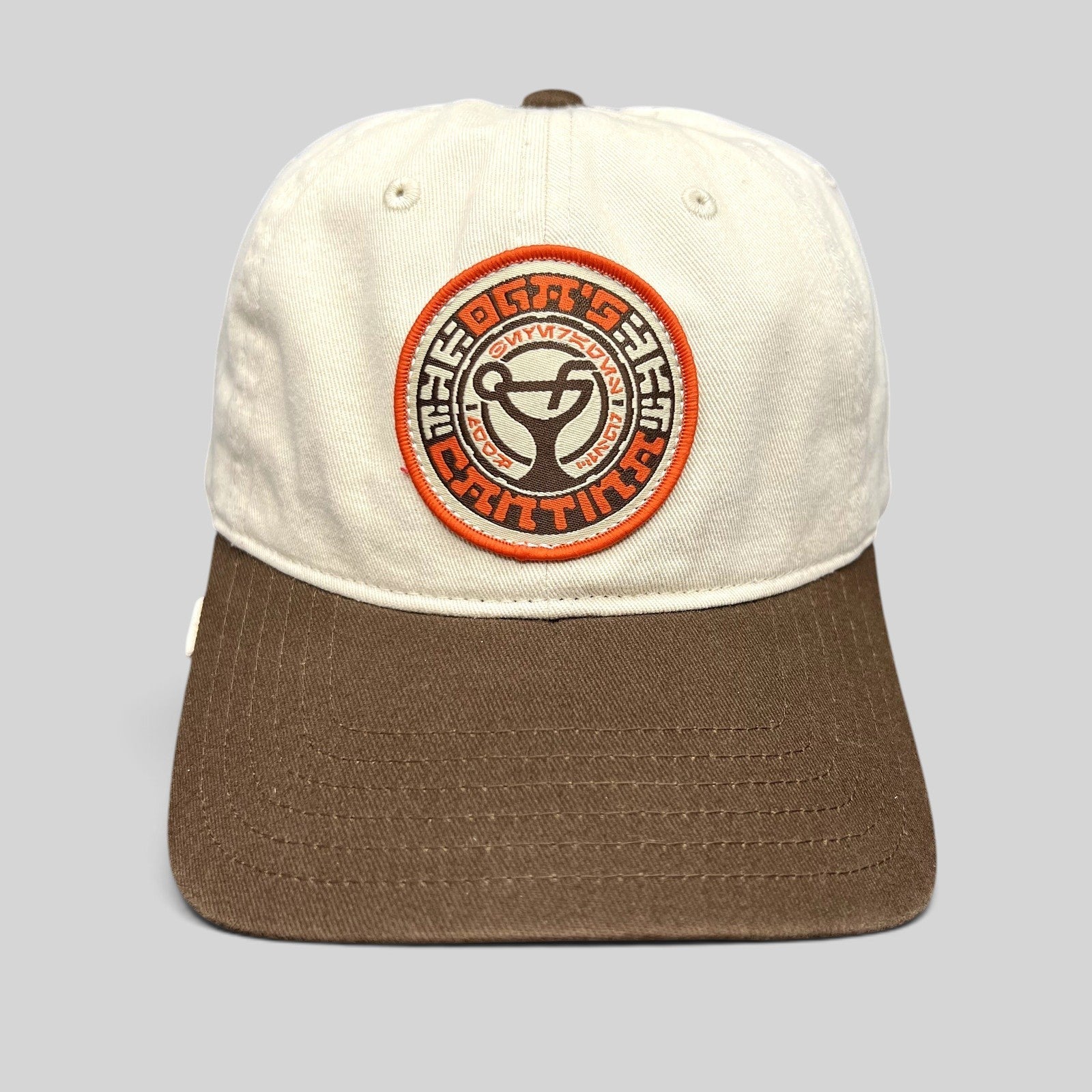 Raree Finds Star Wars Galactic Sentients dad hat with a cream crown, brown brim, and circular embroidered emblem.