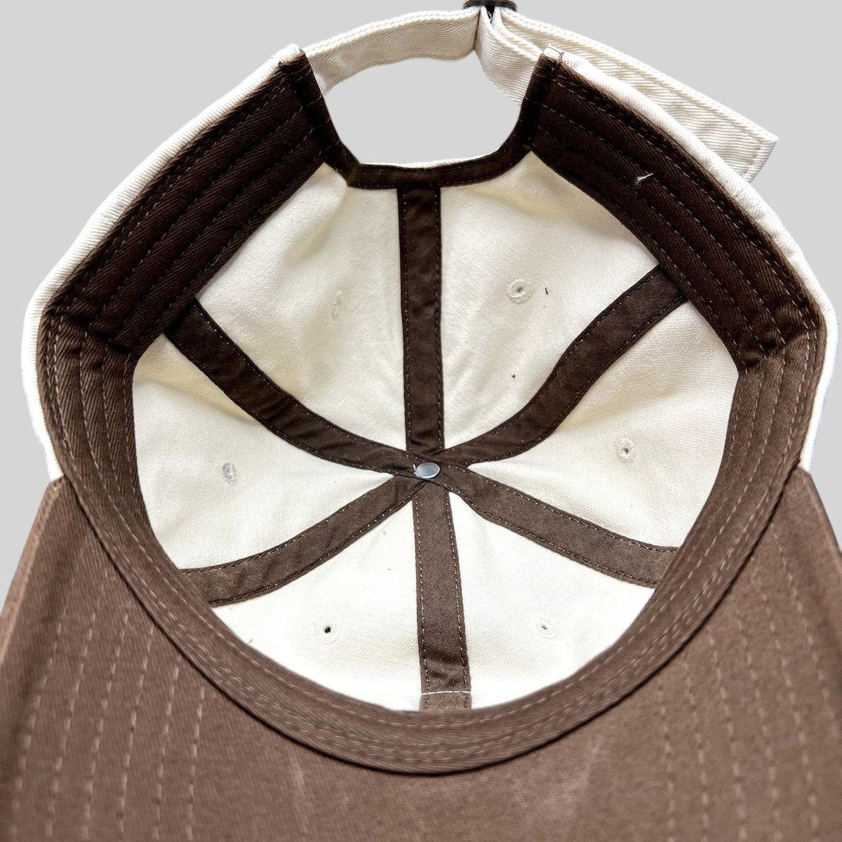 Raree Finds Star Wars Galactic Sentients strapback hat interior showing cream cotton panels and brown taped seams