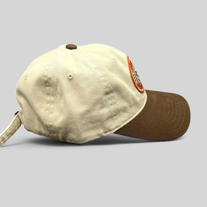 Raree Finds Star Wars Galactic Sentients strapback dad hat with cream crown, brown brim, and embroidered logo.
