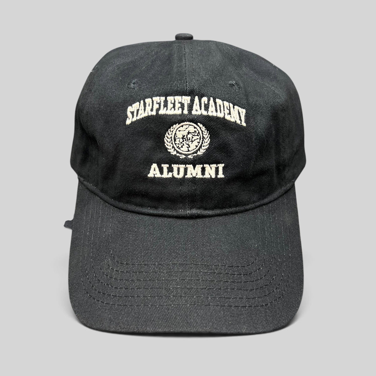 Raree Finds navy blue cotton Starfleet Academy Alumni strapback hat with embroidered crest and curved brim