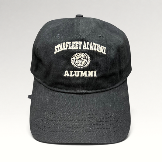 Raree Finds navy blue cotton Starfleet Academy Alumni strapback hat with embroidered crest and curved brim