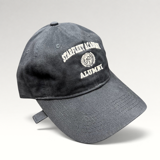 Raree Finds navy blue cotton Starfleet Academy Alumni strapback hat with embroidered crest and curved brim