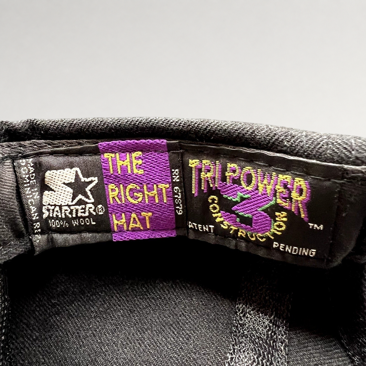 Raree Finds vintage Starter The Right Hat label inside a 1995 Birmingham Barracudas wool snapback cap
