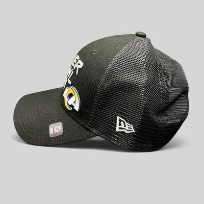 Raree Finds black New Era Super Bowl LVI trucker snapback hat with Rams logo and mesh back panels